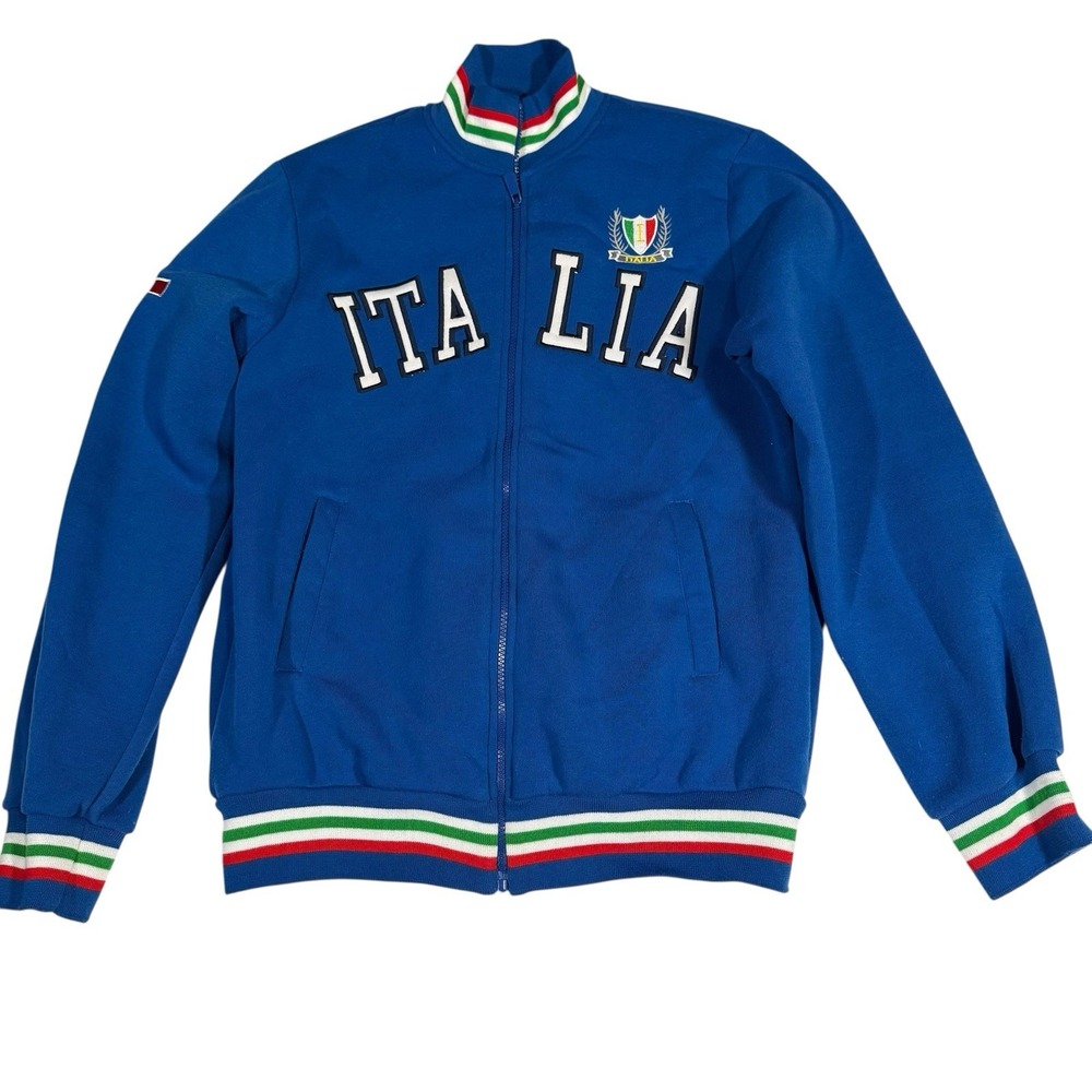 Italia‎ Track Jacket Men's XXL Blue Full Zip Fleece Lined Flag Trim Italy Soccer